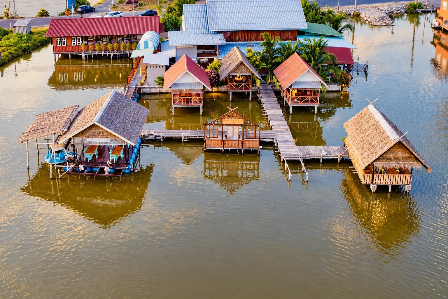Aerial view of the restaurant pavilions
